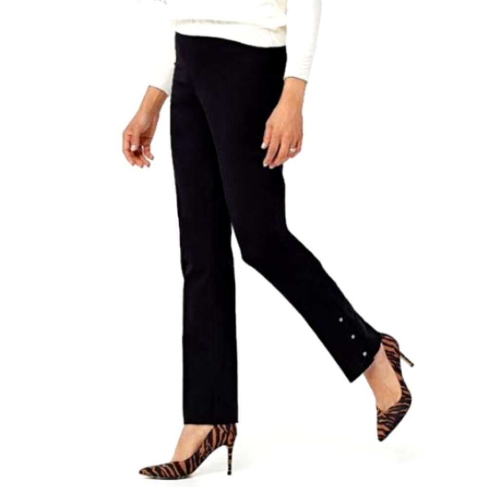 Isaac Mizrahi Live! 24/7 Stretch Pants with Snap Hem Sz 8 (31x30) Black #328C